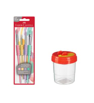 Fırça Seti 4 lü Pastel Renkli ve Fırça Temizleme Kabı 1 Adet Faber Castell Fırça Takımı (Karışık)