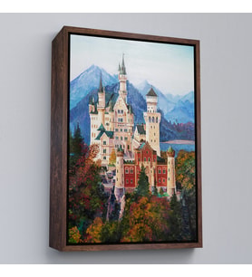 Çerçeveli Bavyera Almanya Neuschwanstein Kalesİ Kanvas Tablo (Siyah)