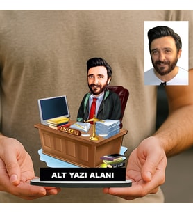 Kişiye Özel Avukat Karikatürlü 18 cm MDF Masaüstü Biblo - Avukat Hediyesi Avukata ve Hukukçuya Hediye