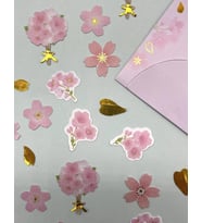 Yaldızlı Sakura Çiçekleri Temalı Pembe Kapak Sticker - Bullet Journal -  Defter Süsleme-Çıkartma (Çok Renkli)