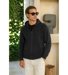 Erkek Fermuarlı Kapüşonlu Cepli Füme Sweatshirt