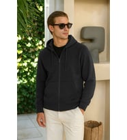 Erkek Fermuarlı Kapüşonlu Cepli Füme Sweatshirt