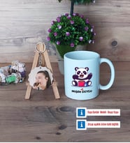 Sevimli Panda Kupa Bardak Beyaz ve Fotoğraflı Ahşap Anahtarlık Hediye (Model 1)