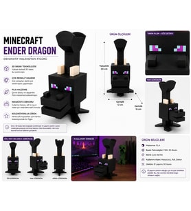 Minecraft Ender Dragon Çok Renkli 3D Baskı Masaüstü Figürü