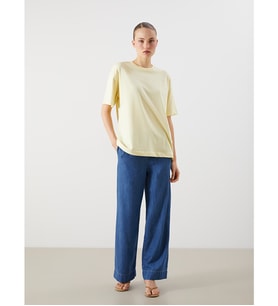 LCW Jeans İndigo Beli Lastikli Wideleg Kadın Jean Pantolon
