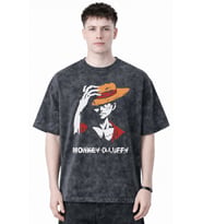 Monkey D. Luffy One Piece Anime Baskılı Unisex Oversize Eskitme Yıkamalı Tişört