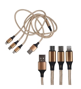 Ayt Powermaster Micro USB Type-C Lightning Şarj Ve Data Kablosu 2.1 Amper 110Cm Örgülü Çoklu Şarj Kablosu
