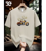 Unisex Ride River Baskılı Tasarım Tshirt (Bej)