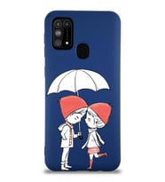 Samsung Galaxy M31 Uyumlu Lansman Kılıf Aşk Tasarımlı İçi Kadife Kapak-Lacivert (Şeffaf)
