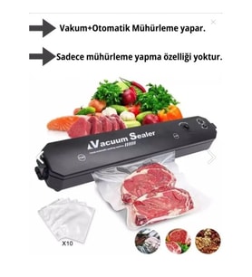 Vacuum Sealer Gıda Vakum Ve Mühürleme Makinesi (10 plastik poşet hediyeli)