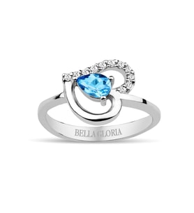 Bella Gloria Pırlanta Mavi Topaz Kalp Yüzük (GPY0001)