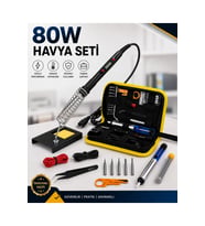 HVY80 80Watt Havya Seti 15 Parça Lehim Isı Ayarlı Ahşap Yakma Kalemi Ve Elektrik Havya Seti Havya Ma