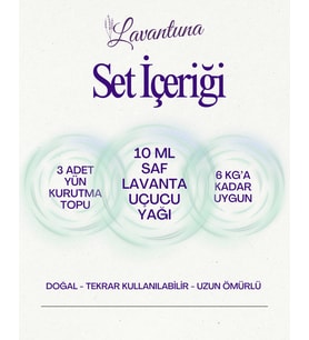 Doğal Kurutma Topları (3’lü) & Saf Lavanta Uçucu Yağı 10 ml  Şık Hediye Seti (Mor)