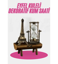 Eyfel Kulesi Tasarımlı Kum Saati Kristalleştirilmiş Kum Saati Dekoratif Ahşap Görünümlü
