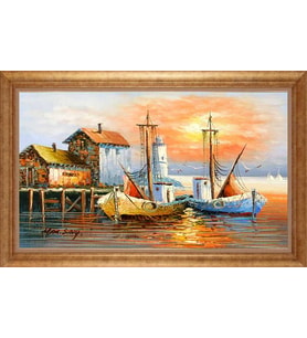 Çerçeveli Paspartulu Manzara Tablo bm1540 (Gold)