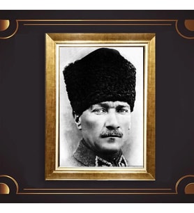 Altın Varaklı Çerçeveli Paspartulu Atatürk Tablo z5114 (Gold)