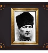 Altın Varaklı Çerçeveli Paspartulu Atatürk Tablo z5114 (Gold)
