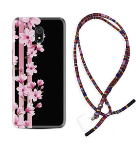 Xiaomi Redmi 8A 8 Pro 9C 9T 10C 11T Pro Kılıf Boyun Asklı Rasta Silikon Pink Flowers 3 1393