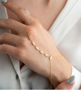 925 Ayar Gümüş Gold Kaplama Dikdörtgen Model Baget Taşlı Şahmeran Bileklik