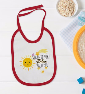 BK Kids Sıkıntı Yok Halam Halleder Tasarımlı Kırmızı Bebek Mama Önlüğü-1