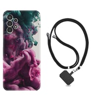 Samsung Galaxy M14 Kılıf Resimli Boyun Askılı İpli Desenli Silikon Pink Green Cloud 1306
