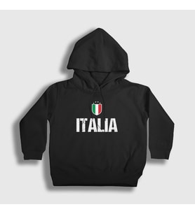 Presmono Unisex Çocuk Siyah Amblem Italia Italya Kapüşonlu Sweatshirt 457351tt