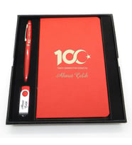 Yüzüncü Yıl (100. Yıl) Özel Set - Kalem + Defter Usb Bellek Set - İsme Özel (Karışık)