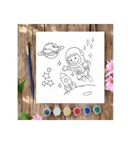 20x20 Tuval Boyama Seti Çocuklar İçin Etkinlik Astronot ve Roket Tuval Boyama Seti (Siyah - Beyaz)