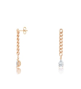 Diamond Line-Gülaylar Pembe Altın 14 Ayar Sallantılı Zincirli Küpe