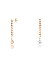 Diamond Line-Gülaylar Pembe Altın 14 Ayar Sallantılı Zincirli Küpe