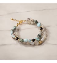 Larimar-Lal-Hematit-Ay Taşı Altın Kaplama Doğal Taş Bileklik