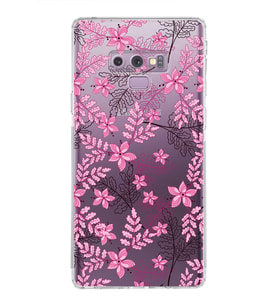 Samsung Galaxy Note 9  Kamera Korumalı Kapak Floral Pembe Tasarımlı  Şeffaf  Kılıf