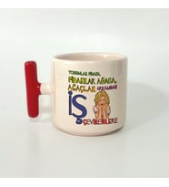 Kişiye Özel Tohumlar Fidana, Fidanlar Ağaca Baskılı Kırmızı Kulplu T Kupa (Beyaz)