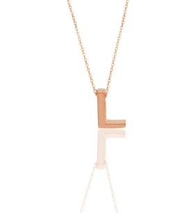 Söğütlü Silver Gümüş rose üç boyutlu minimal  L harf kolye