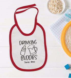 BK Kids Kişiye Özel Drinking Buddies Tasarımlı Kırmızı Bebek Mama Önlüğü-1