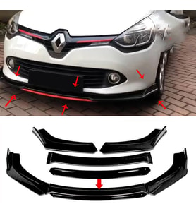 Renault Clio 4 Mk4 Siyah Renkli Şeritli Dilli Ön Lip 4 Prç Parlak Siyah ABS 2012 - 2019