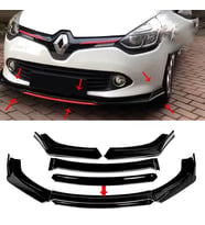 Renault Clio 4 Mk4 Siyah Renkli Şeritli Dilli Ön Lip 4 Prç Parlak Siyah ABS 2012 - 2019