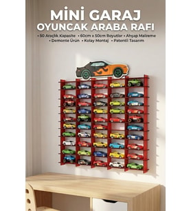 Mini Garaj 50 Araçlık Ahşap Oyuncak Araba Rafı - Diğer Markalarla Uyumlu Duvar Standı