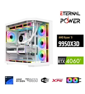 ETERNAL POWER RYZEN 9 9950X3D 32G DDR5 1TB M.2 RTX4060Ti B650 WIFI 750W 240M (Beyaz)