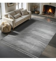 Dinarsu Alaçatı Püsküllü Parça Halı 150X230 Lorey Gri
