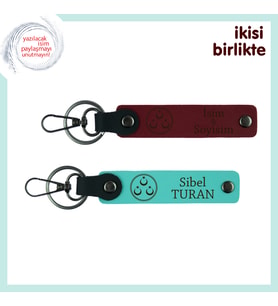 Üç Ayyıldız Desenli Sevgililer Günü Hediyesi – Kişisel İsimli Anahtarlık Takımı 2'li, Bordo-Turkuaz