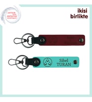 Üç Ayyıldız Desenli Sevgililer Günü Hediyesi – Kişisel İsimli Anahtarlık Takımı 2'li, Bordo-Turkuaz