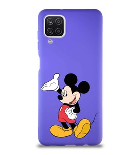 Samsung Galaxy A12 Soft Premier Kapak Mickey Mouse-C Tasarımlı Silikon Kılıf - Mor (Şeffaf)