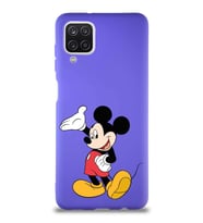 Samsung Galaxy A12 Soft Premier Kapak Mickey Mouse-C Tasarımlı Silikon Kılıf - Mor (Şeffaf)
