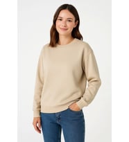 Üç İplik Düz Bisiklet Yaka SweatShirt - Bej