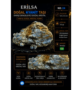 Sertifikalı Doğal Kyanit Taşı Ham Kristal Dekoratif Koleksiyonluk Kaya No 24