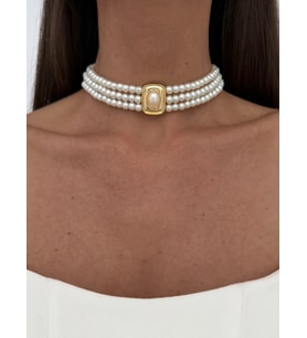Özel Seri Vintage Tasarım Gold Detay İnci Choker Kolye