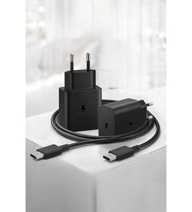 25W USB-C PD-Pps Super Hız Şarj Adaptörü ve 1m 3A Type-C to Type-C Kablo Siyah (3 Yıl Garantili)