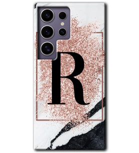 Galaxy S24 Ultra Kılıf HD Desen Baskılı Kılıf - Pembe Mermer Desenli R Harfi