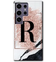 Galaxy S24 Ultra Kılıf HD Desen Baskılı Kılıf - Pembe Mermer Desenli R Harfi